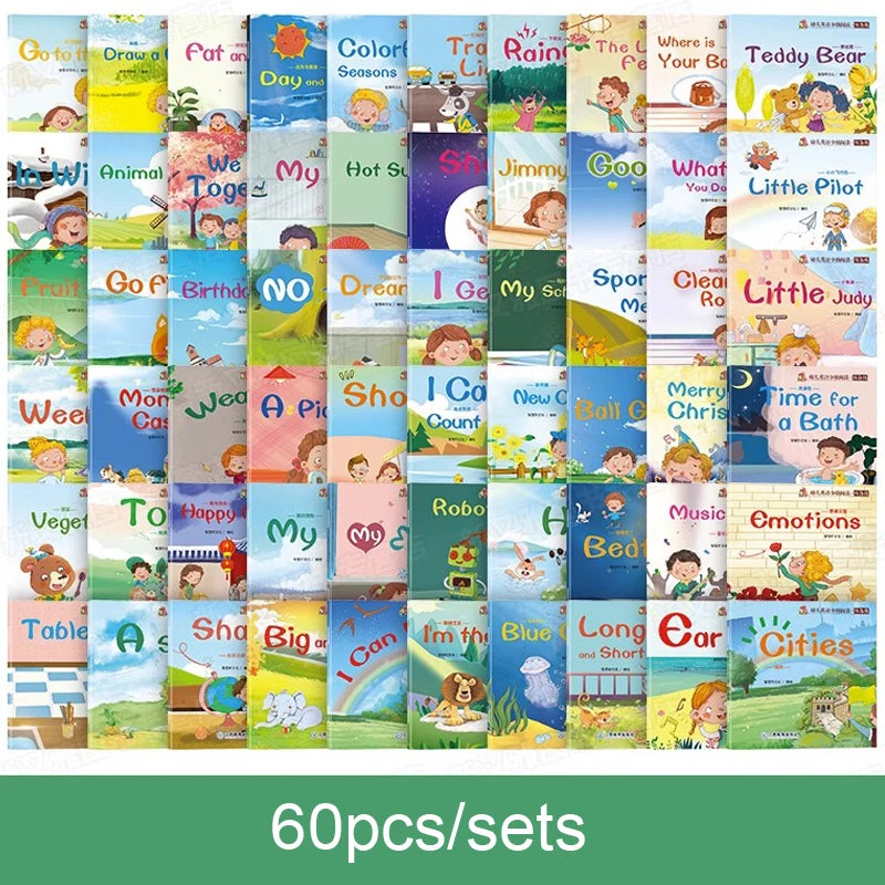 60pcs/Set Video Reading Children's English Early Learning Picture Book Storybook Enlightenment Cognitive Tale Bedtime Story