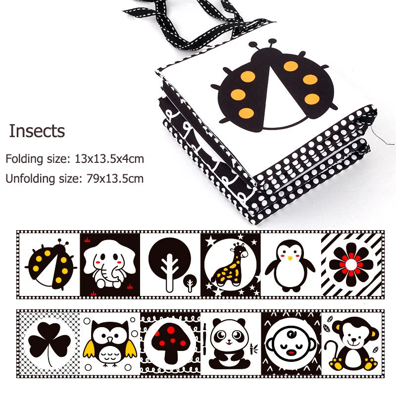 Sensory Cloth Book Baby Toys 0 12 Months Newborn Bed Crib Bumper Black and White Animal Quiet Books Montessori Baby Book Toys
