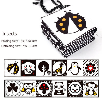 Sensory Cloth Book Baby Toys 0 12 Months Newborn Bed Crib Bumper Black and White Animal Quiet Books Montessori Baby Book Toys