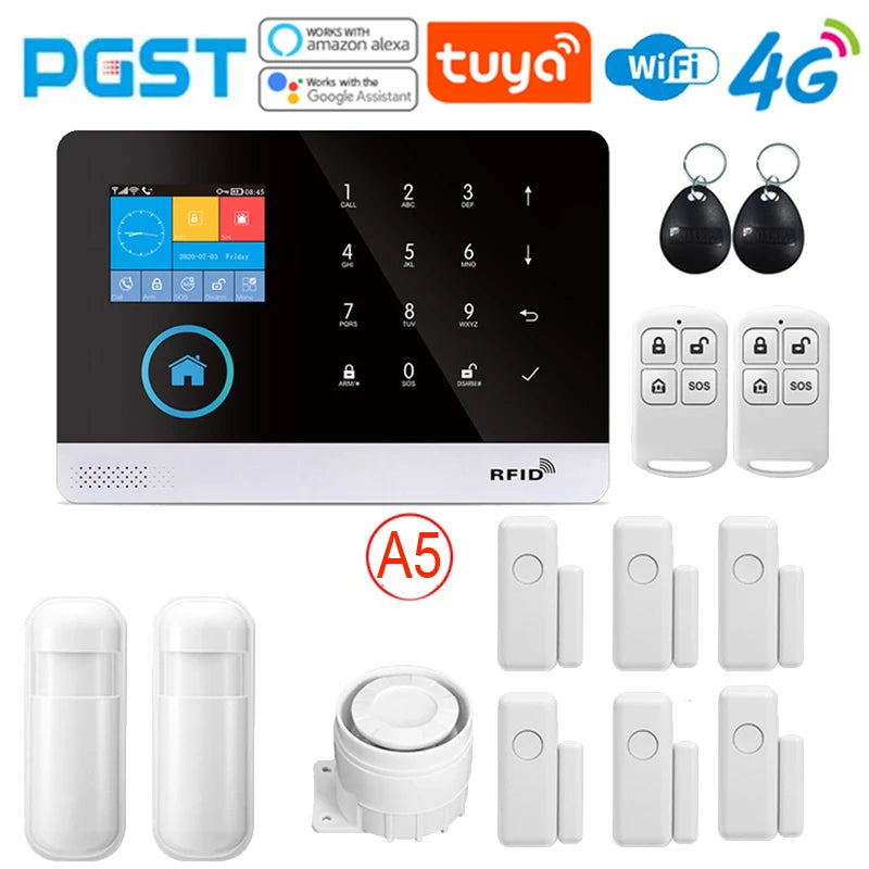 PGST latest version alarm system, WiFi, 4G, Tuya smart home security alarm, Alexa intelligent voice control, APP push function