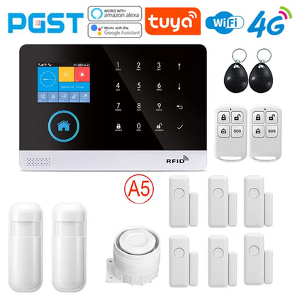 PGST latest version alarm system, WiFi, 4G, Tuya smart home security alarm, Alexa intelligent voice control, APP push function