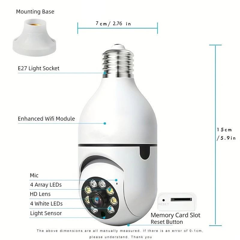Ease Life APP-Light Bulb Security Cameras Outdoor Wireless WiFi Camera 5GHz, 360 Degree, E27 Light Socket Screw In Securi