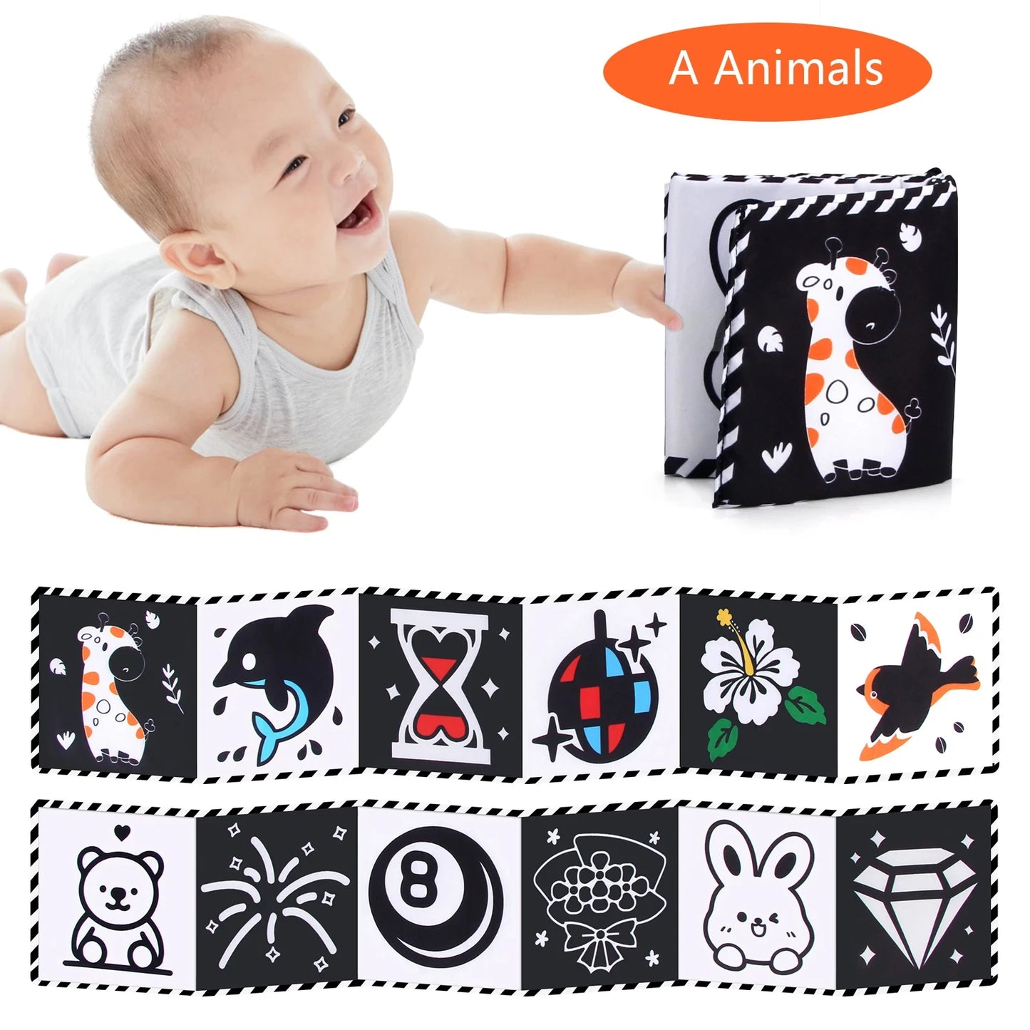 Sensory Cloth Book Baby Toys 0 12 Months Newborn Bed Crib Bumper Black and White Animal Quiet Books Montessori Baby Book Toys