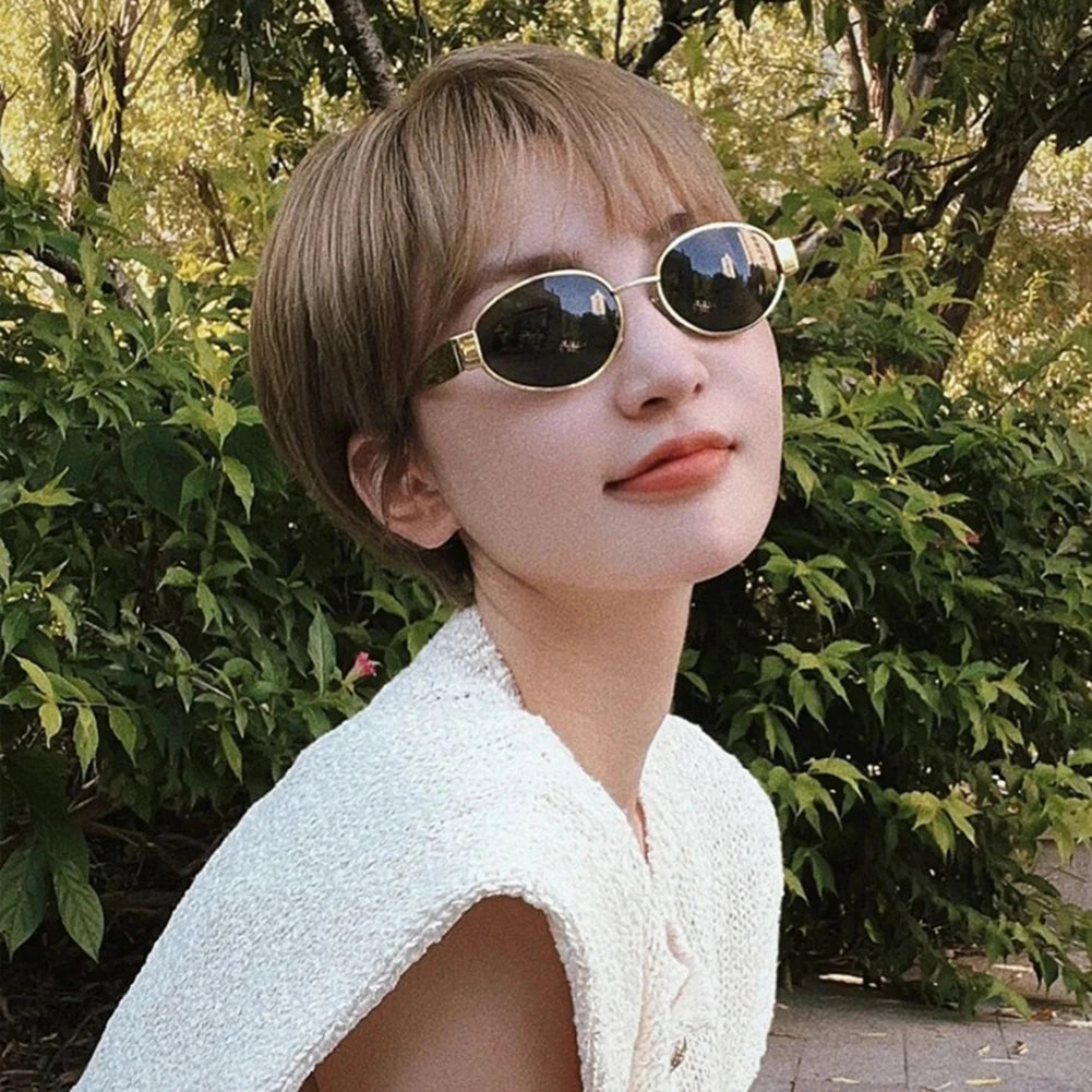 Classic Vintage Oval Sunglasses New Elliptical Frame Metal Frame Personalized Sunglasses Outdoor Shades Uv400 Trendy Fancy Gift