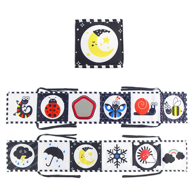 Sensory Cloth Book Baby Toys 0 12 Months Newborn Bed Crib Bumper Black and White Animal Quiet Books Montessori Baby Book Toys