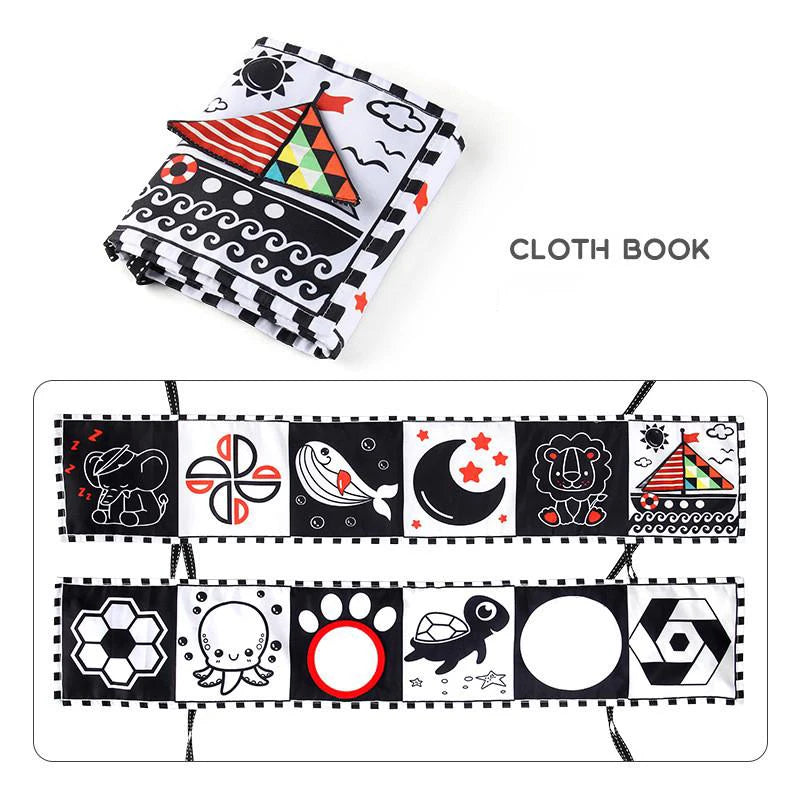 Sensory Cloth Book Baby Toys 0 12 Months Newborn Bed Crib Bumper Black and White Animal Quiet Books Montessori Baby Book Toys