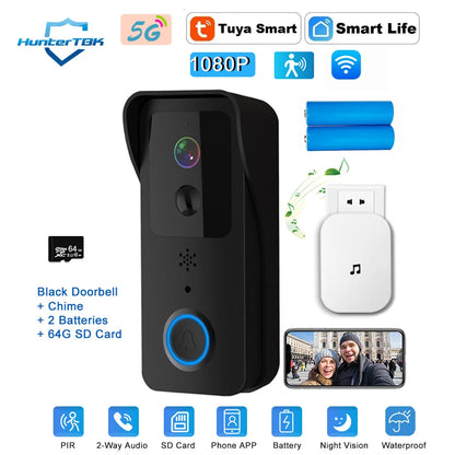 5G 2.4G WiFi Video Doorbell 1080P Tuya Smart Outdoor Wireless Intercom Waterproof Wireless Camera Ringing Bell