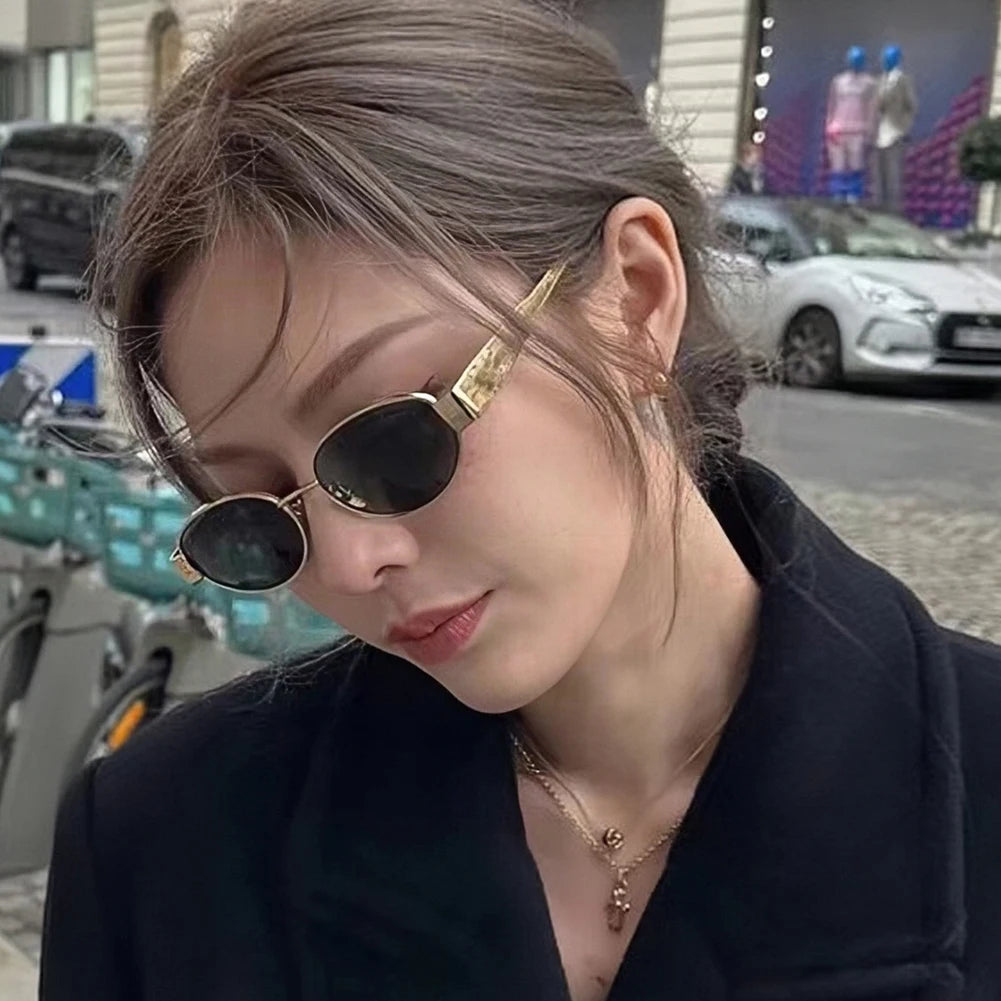 Classic Vintage Oval Sunglasses New Elliptical Frame Metal Frame Personalized Sunglasses Outdoor Shades Uv400 Trendy Fancy Gift
