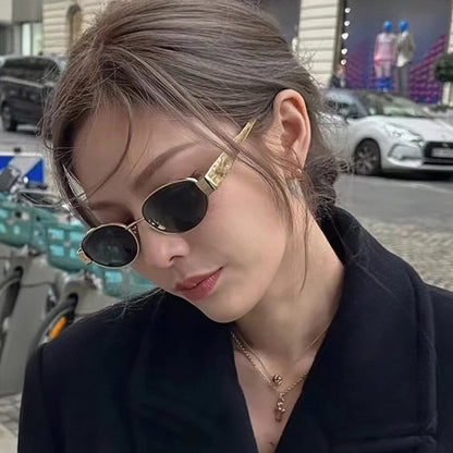 Classic Vintage Oval Sunglasses New Elliptical Frame Metal Frame Personalized Sunglasses Outdoor Shades Uv400 Trendy Fancy Gift