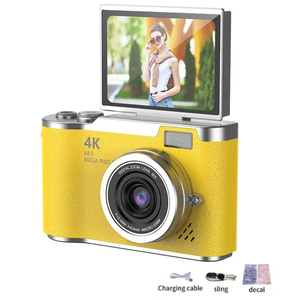 4K Digital Camera CCD 180° Flip Screen Selfie Camera 8X Digital Zoom 48MP Portable Digital Photography Camera with 32G Card