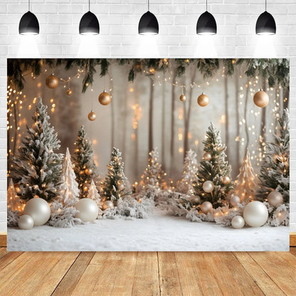 Christmas Photography Backdrop Pine Trees Gold Bells Xmas Baby Kids Portrait Photocall Background Decor Photo Studio Supplies