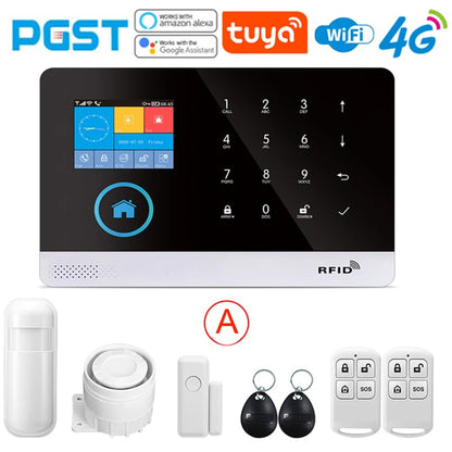 PGST latest version alarm system, WiFi, 4G, Tuya smart home security alarm, Alexa intelligent voice control, APP push function