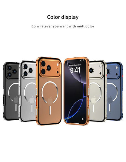 Metal Frame Removable Phone Case For iPhone 17 Pro Max 17Air For Magsafe Wireless Charging Aluminum Alloy Lens Matte Back Cover