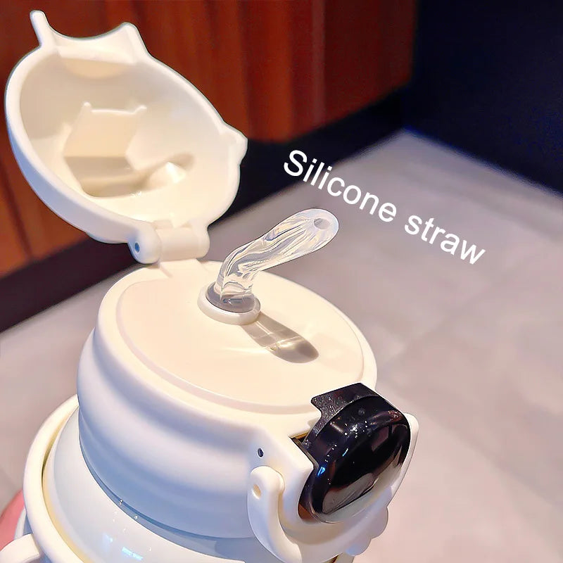 500ml Stainless Steel Thermal Water Bottle For Kids Cartoon Children Thermos Mug With Straw Leak-Proof Insulated Cup Drinkware