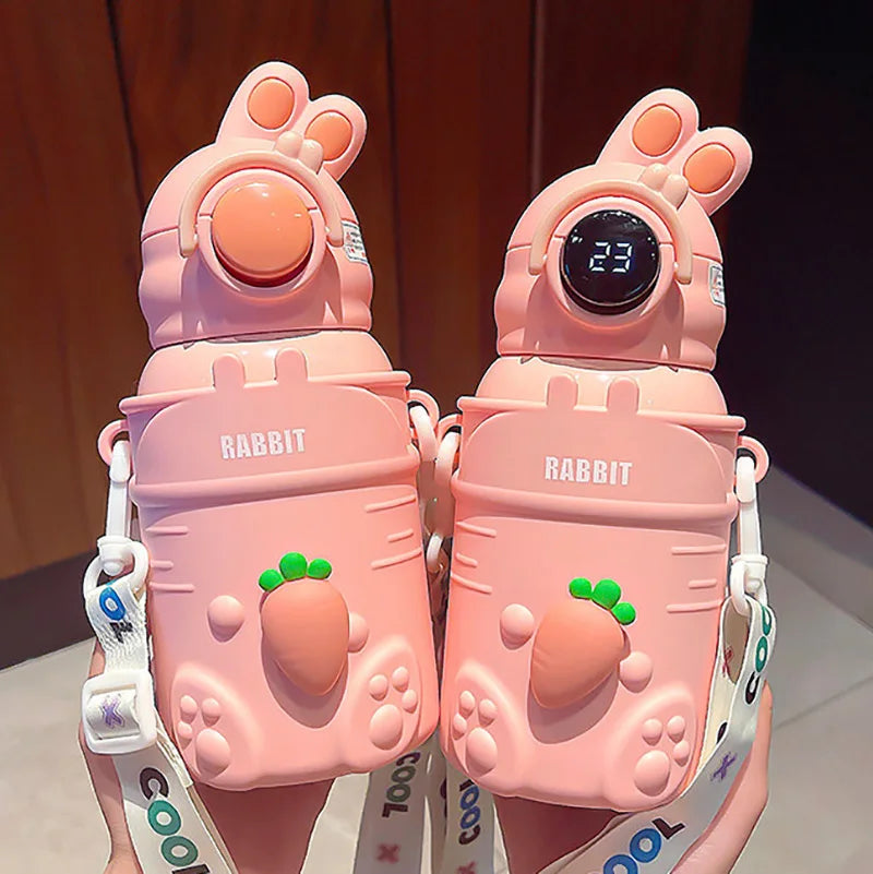 500ml Stainless Steel Thermal Water Bottle For Kids Cartoon Children Thermos Mug With Straw Leak-Proof Insulated Cup Drinkware