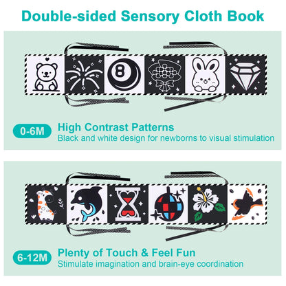 Sensory Cloth Book Baby Toys 0 12 Months Newborn Bed Crib Bumper Black and White Animal Quiet Books Montessori Baby Book Toys