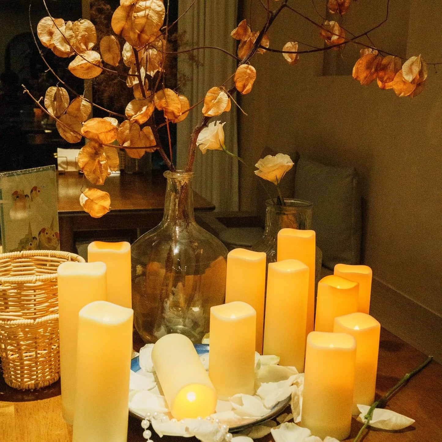 9-180PCS Flameless LED Candles for Wedding Artificial Candles LED Pillar Candle for Concert Decor Battery Powered with Remote