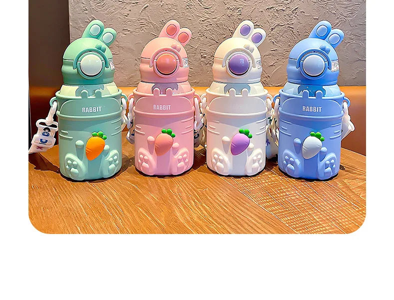 500ml Stainless Steel Thermal Water Bottle For Kids Cartoon Children Thermos Mug With Straw Leak-Proof Insulated Cup Drinkware