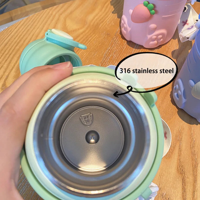 500ml Stainless Steel Thermal Water Bottle For Kids Cartoon Children Thermos Mug With Straw Leak-Proof Insulated Cup Drinkware