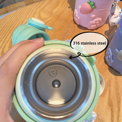 500ml Stainless Steel Thermal Water Bottle For Kids Cartoon Children Thermos Mug With Straw Leak-Proof Insulated Cup Drinkware