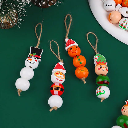 48/80Pcs DIY Christmas Wooden Beads Set Santa Snowman Elf Garland Xmas Tree Hanging Pendants New Year Party Home Decoration Gift