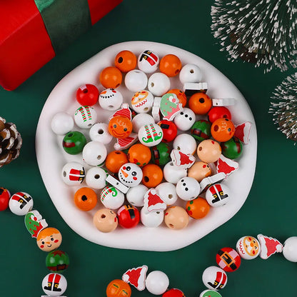 48/80Pcs DIY Christmas Wooden Beads Set Santa Snowman Elf Garland Xmas Tree Hanging Pendants New Year Party Home Decoration Gift