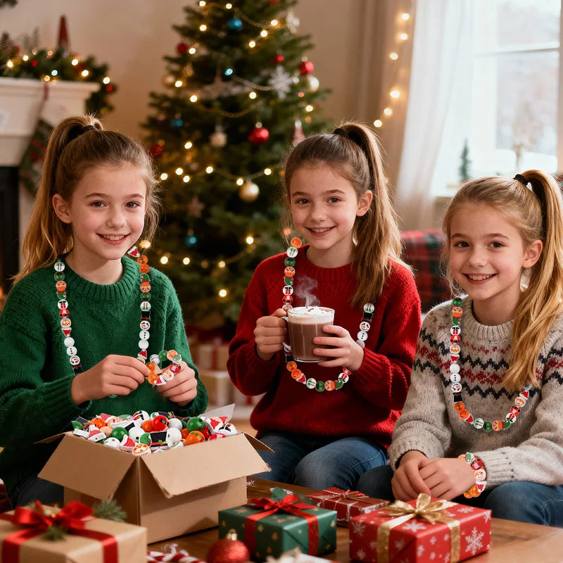 48/80Pcs DIY Christmas Wooden Beads Set Santa Snowman Elf Garland Xmas Tree Hanging Pendants New Year Party Home Decoration Gift