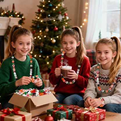 48/80Pcs DIY Christmas Wooden Beads Set Santa Snowman Elf Garland Xmas Tree Hanging Pendants New Year Party Home Decoration Gift