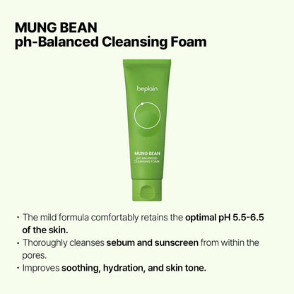 Korean Beplain Mung Bean Pore Serum,Deep Pore Cleansing Foam,Makeup Remover Oil and Clay Mask Facail Firming Skin Care Products