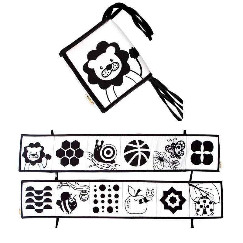 Sensory Cloth Book Baby Toys 0 12 Months Newborn Bed Crib Bumper Black and White Animal Quiet Books Montessori Baby Book Toys