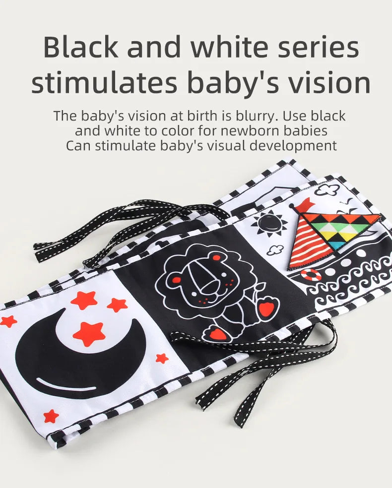 Sensory Cloth Book Baby Toys 0 12 Months Newborn Bed Crib Bumper Black and White Animal Quiet Books Montessori Baby Book Toys