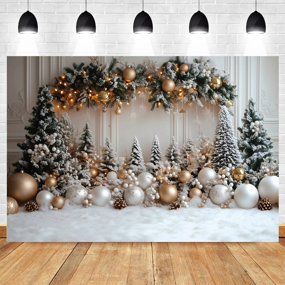Christmas Photography Backdrop Pine Trees Gold Bells Xmas Baby Kids Portrait Photocall Background Decor Photo Studio Supplies