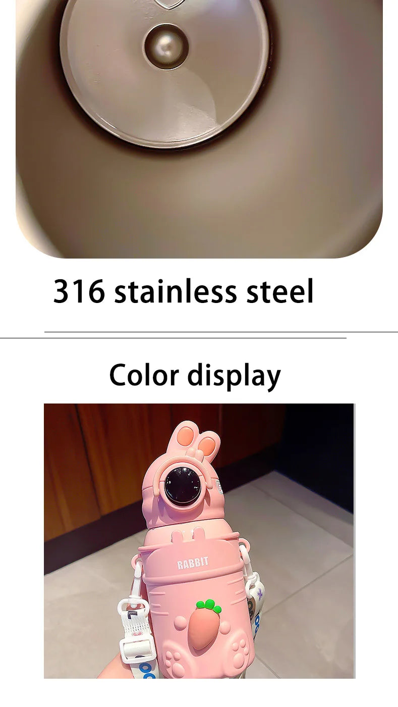500ml Stainless Steel Thermal Water Bottle For Kids Cartoon Children Thermos Mug With Straw Leak-Proof Insulated Cup Drinkware
