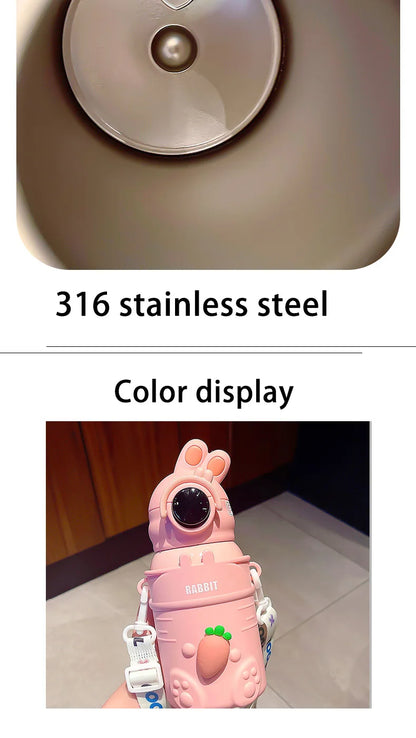 500ml Stainless Steel Thermal Water Bottle For Kids Cartoon Children Thermos Mug With Straw Leak-Proof Insulated Cup Drinkware