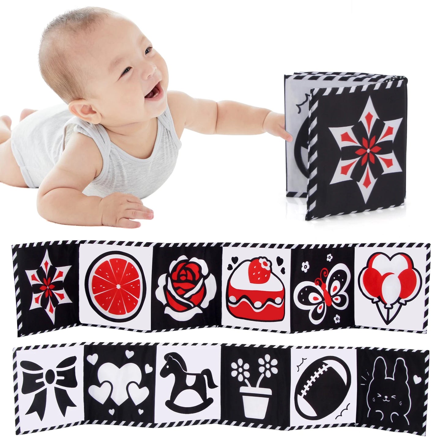 Sensory Cloth Book Baby Toys 0 12 Months Newborn Bed Crib Bumper Black and White Animal Quiet Books Montessori Baby Book Toys