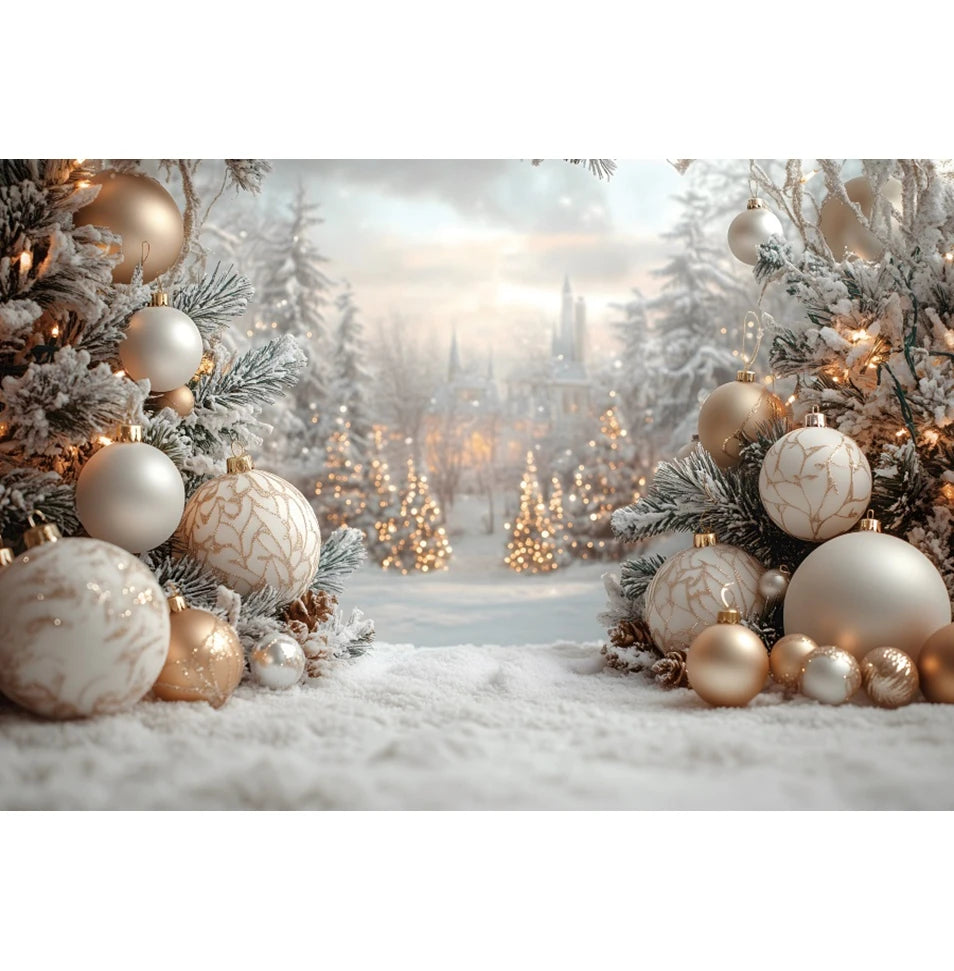 Christmas Photography Backdrop Pine Trees Gold Bells Xmas Baby Kids Portrait Photocall Background Decor Photo Studio Supplies