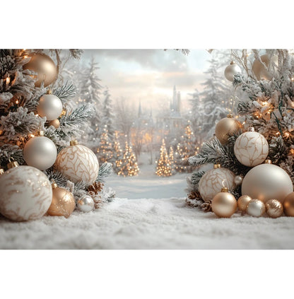 Christmas Photography Backdrop Pine Trees Gold Bells Xmas Baby Kids Portrait Photocall Background Decor Photo Studio Supplies