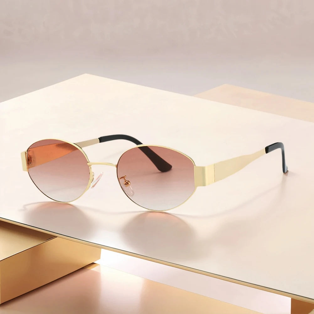 Classic Vintage Oval Sunglasses New Elliptical Frame Metal Frame Personalized Sunglasses Outdoor Shades Uv400 Trendy Fancy Gift