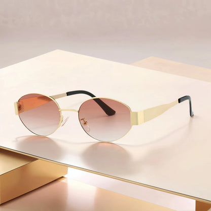 Classic Vintage Oval Sunglasses New Elliptical Frame Metal Frame Personalized Sunglasses Outdoor Shades Uv400 Trendy Fancy Gift