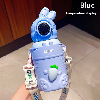 500ml Stainless Steel Thermal Water Bottle For Kids Cartoon Children Thermos Mug With Straw Leak-Proof Insulated Cup Drinkware