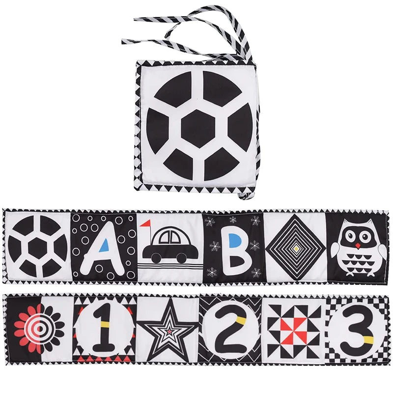 Sensory Cloth Book Baby Toys 0 12 Months Newborn Bed Crib Bumper Black and White Animal Quiet Books Montessori Baby Book Toys