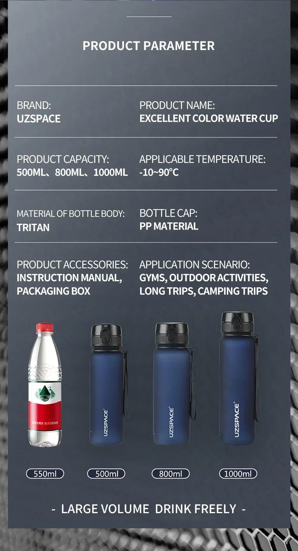 350ML Sports Water Bottle Shaker Outdoor Travel Portable Leakproof Drinkware Tritan Plastic Drink Bottle BPA Free