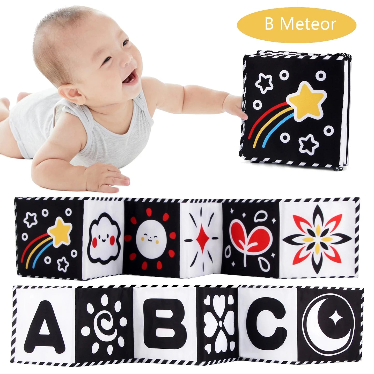 Sensory Cloth Book Baby Toys 0 12 Months Newborn Bed Crib Bumper Black and White Animal Quiet Books Montessori Baby Book Toys