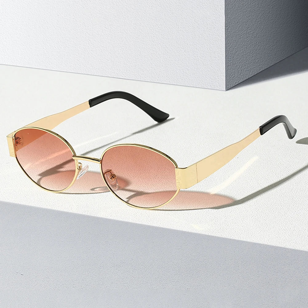 Classic Vintage Oval Sunglasses New Elliptical Frame Metal Frame Personalized Sunglasses Outdoor Shades Uv400 Trendy Fancy Gift