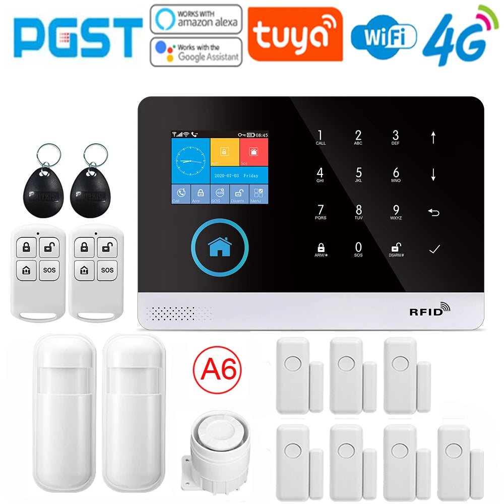PGST latest version alarm system, WiFi, 4G, Tuya smart home security alarm, Alexa intelligent voice control, APP push function