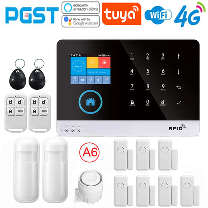 PGST latest version alarm system, WiFi, 4G, Tuya smart home security alarm, Alexa intelligent voice control, APP push function