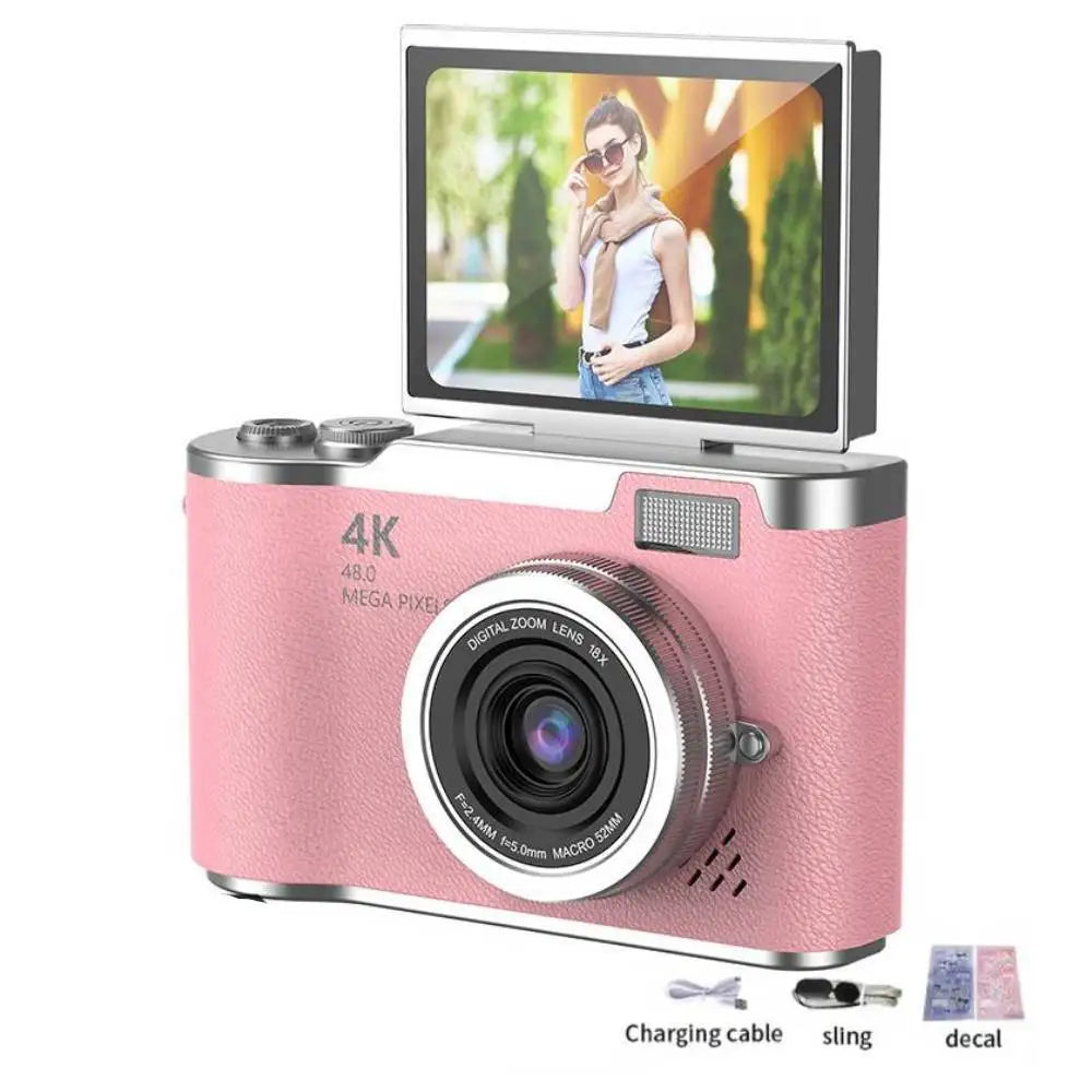 4K Digital Camera CCD 180° Flip Screen Selfie Camera 8X Digital Zoom 48MP Portable Digital Photography Camera with 32G Card