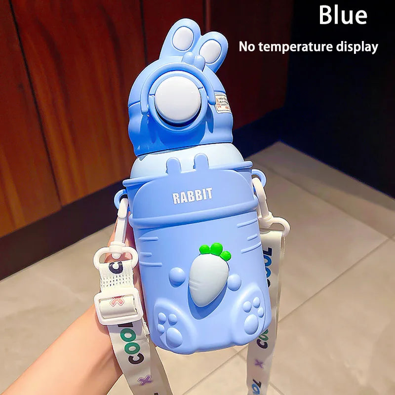 500ml Stainless Steel Thermal Water Bottle For Kids Cartoon Children Thermos Mug With Straw Leak-Proof Insulated Cup Drinkware