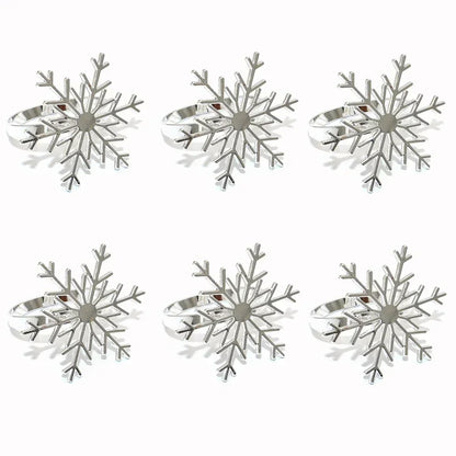 6Pc Silver/Gold Snowflake Napkin Rings Dinner Napkin Rings Holder for Christmas Holiday New Year Wedding Party Table Decoration