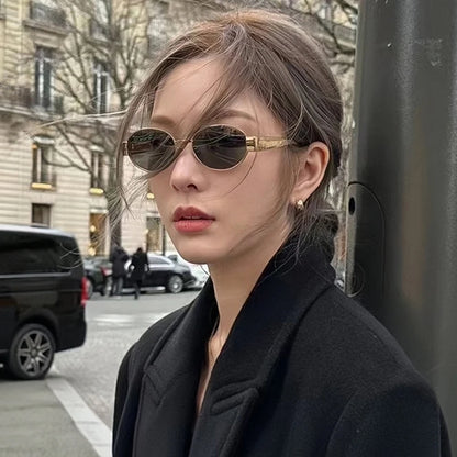 Classic Vintage Oval Sunglasses New Elliptical Frame Metal Frame Personalized Sunglasses Outdoor Shades Uv400 Trendy Fancy Gift